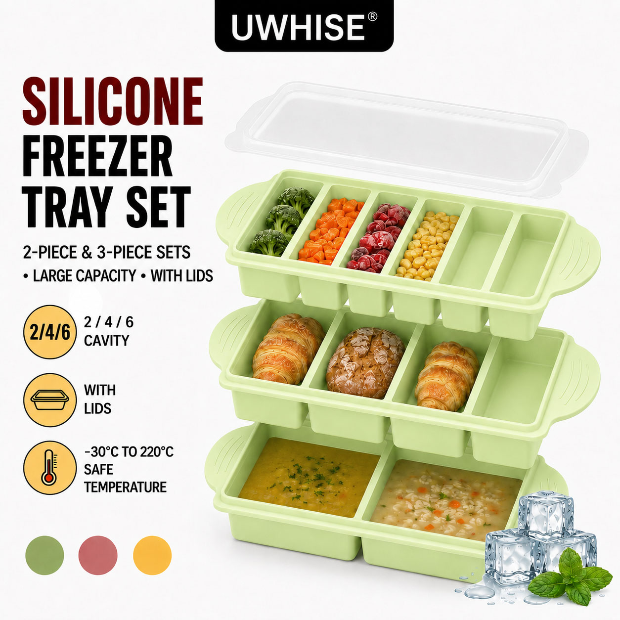 Meal Prep Menu - Uwhise Набор из 2/3 силиконовых контейнеров
