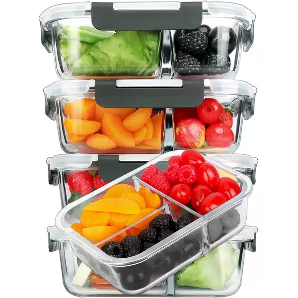 Meal Prep Glass Containers Oven Safe - Набор из 5 прямоугольных контейнеров для