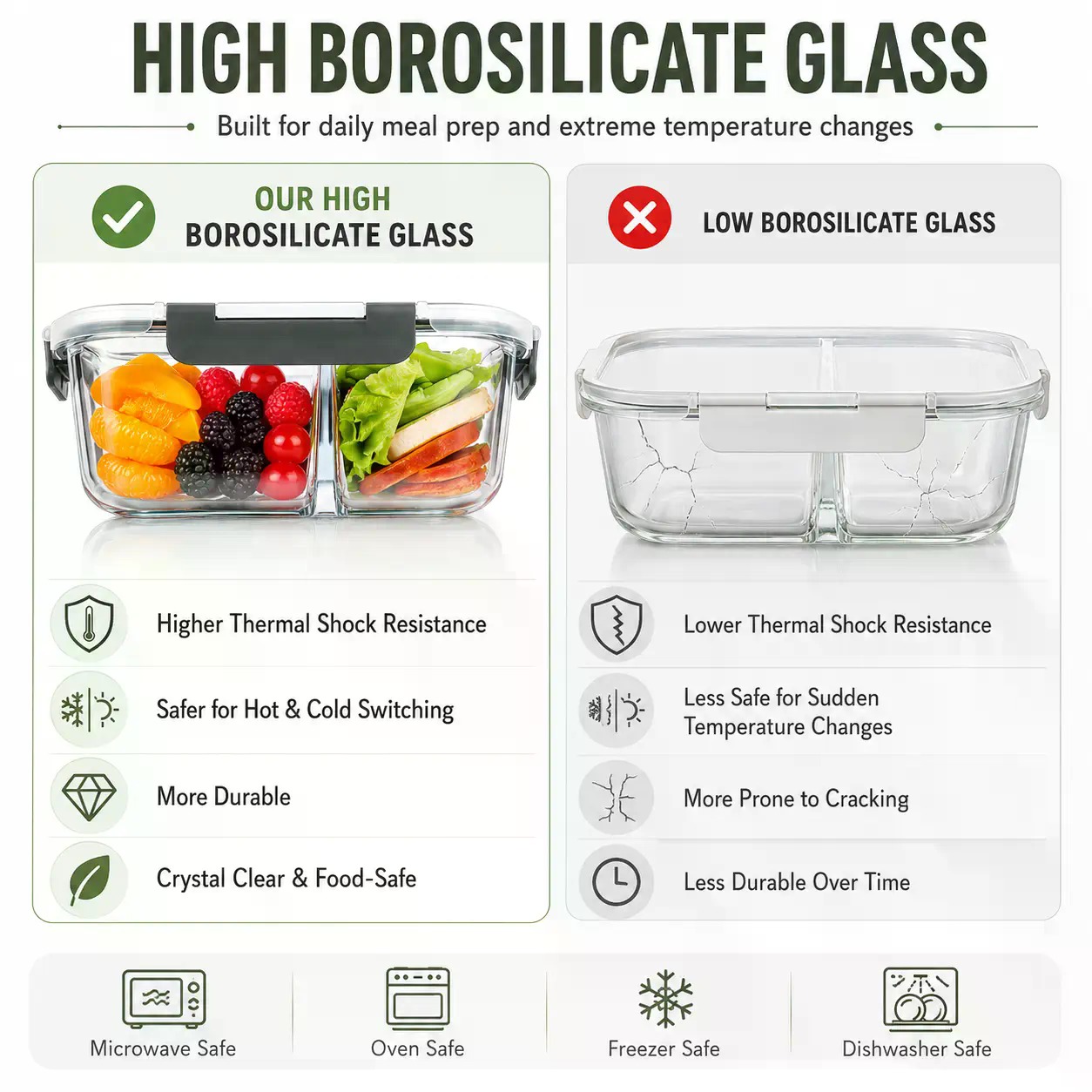 Набор из 5 прямоугольных конте – обзор и цена Meal Prep Glass Containers Oven Safe