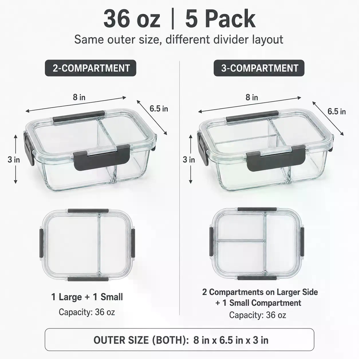 Набор из 5 прямоугольных конте – обзор и цена Meal Prep Glass Containers Oven Safe